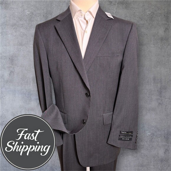 JOS A BANK Mens 2 Piece Suit Blazer Jacket 44R Pant 39W Unhemmed Gray 100% Wool - Picture 1 of 13